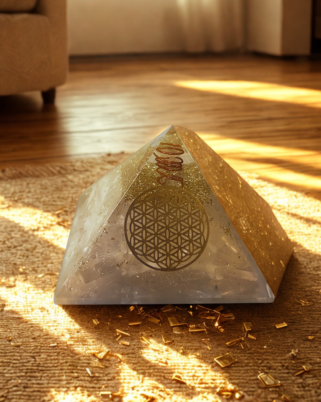 Orgonite Sélénite - Fleur de vie