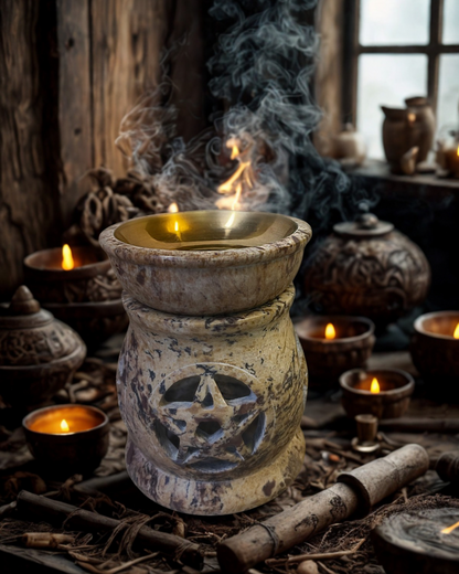 Brûle-parfum en pierre à savon motif Pentacle