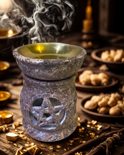 Brûle-parfum en pierre à savon motif Pentacle